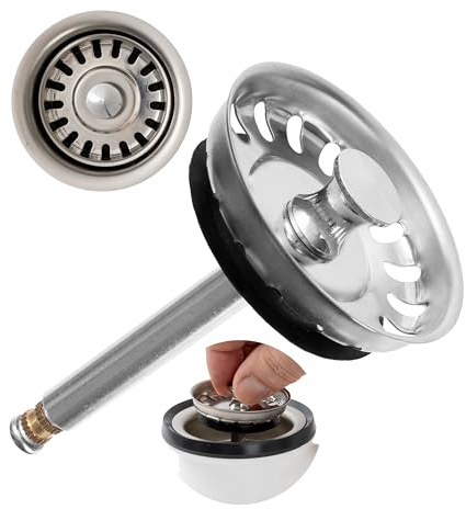 Spülbecken Siebkörbchen, 1 Pack, Ø 52 mm Siebkorb, Edelstahl, Exzenter Zapfen ragt 27-57 mm tief in den Abfluss, Ø 8 mm Stift, Ersatzteil für Küchenspülen, Küchenabflusssieb