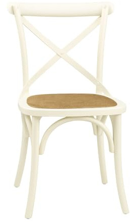 Modern & Stylish Hand Finished Cross Back Oak Wooden Cafe Chair - Exclusive Rattan Seat Comfortable Office Furniture Collections for Home, Dining, Cafe, and Office Seating (Cream)