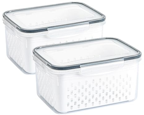2 Stücke Frischhaltedosen Gemüse Mit Deckel Sieb Vorratsdosen Lebensmittel-Aufbewahrungsbehälter Frischhalteboxen Dicht Und Trennbar Kühlschrankdosen Zum Aufbewahren Frischhalteboxen mit Abtropfgitter