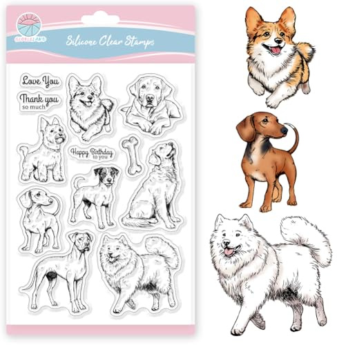 GLOBLELAND Realistic Dogs Clear Stamps Golden Retriever Corgi Samoyed Silicone Clear Stamp Seals Animals Transparent Stamps for DIY Scrapbooking Cards Making Photo Album Journal