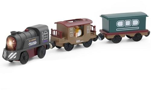XPJBKC Tren Eléctrico de Juguete para Niño, Tren Madera Juguete, Trenes de Madera a Pilas, para niños y niñas