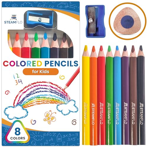 Colored Pencils for Toddlers 3-4 Years – Kids Pencils for Beginners, Toddlers and Preschoolers, Jumbo Triangle Shape for Easy Grip, Thick Colored Core for Easy Coloring and Less Breakage (8 Pack)