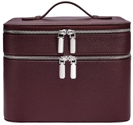 idoltimes Makeup Case, Large Capacity Leather Makeup Bag for Women,Large Capacity Waterproof Double Leather Cosmetic Case,Removable Compartment Travel Organizer