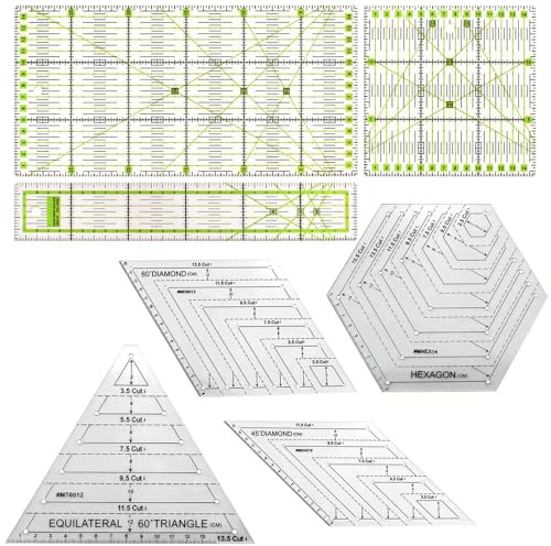 Naapesi 7 Piezas Reglas de Costura, Regla de Acolchado Triangular y Hexagonal, Patchwork Reglas Transparente Quilting Ruler, Regla para Patchwork y Quilting Acolchado Costura, 30/45/60 Grados