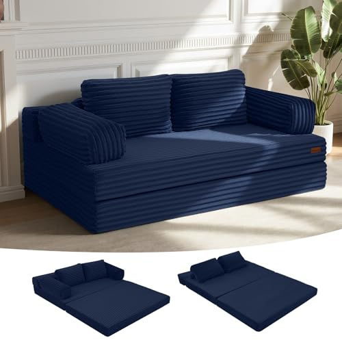 MeMoreCool Convertible Folding Sofa Bed, Boneless Floor Couch, Navy