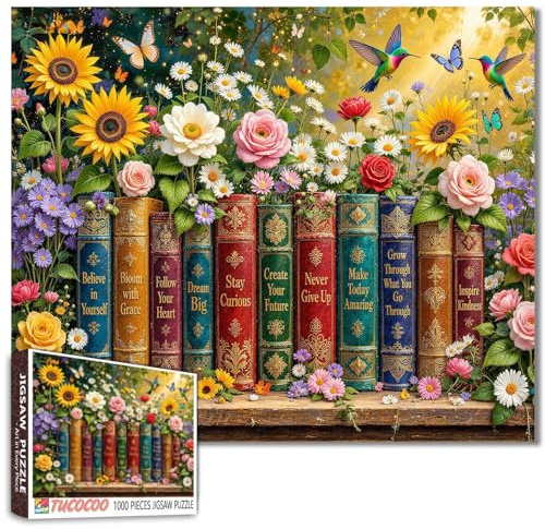 Puzzles de livre vintage fleurs pour adultes 1000 pièces - Puzzles floraux de jardin inspirants - Puzzles DIY pour activités familiales - Jeux colorés d'art de la nature - Puzzle pour décoration