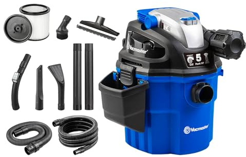 Vacmaster VWM510 5-Gallon 5 Peak HP Remote Control Wall Mount Wet/Dry Shop Vacuum , Blue
