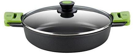 BRA, Prior, Casseruola Bassa con Coperchio in Vetro e Manici in Silicone, 24 Cm, Nero