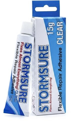 Stormsure Reparationslim för Utomhuskläder (15g) Transparent Lim för Regnjackor, Regnbyxor, Gamascher, Vandringsstövlar