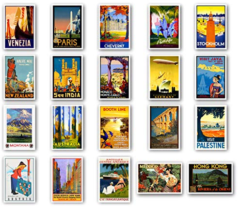 VINTAGE TRAVEL POSTERS postcard set of 20. depicting the original 1920s-1940s posters. Variety pack reprint postcards. Made in USA.