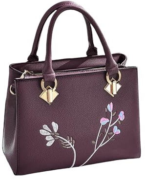 NICOLE & DORIS Handtasche Damen Modern Schultertasche Elegant Henkeltasche mit Stickerei Blume Umhängetasche PU Leder Lila