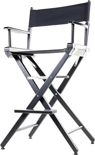 Filmcraft Tall Black Director’s Chair – Professional Folding Makeup Artist Chair with Canvas Seat & Back – Hollywood Film Set, Photography Studio & Hair Stylist Director Chair Black Canvas