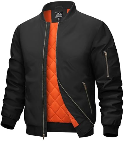 MAGCOMSEN Veste bomber pour homme - Veste d'hiver doublée avec 4 poches - Veste d'aviateur de l'armée US - Veste de mi-saison chaude, coupe-vent, à col montant, pour les loisirs - Veste universitaire,