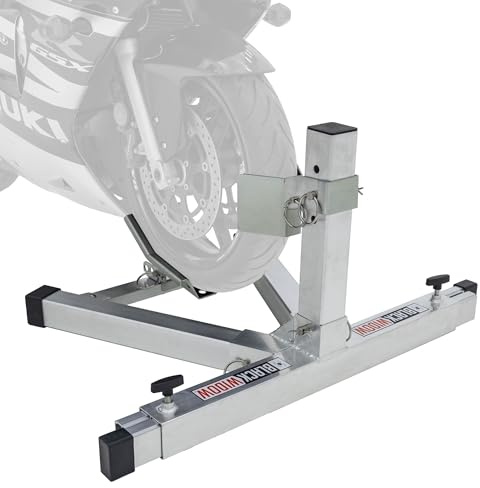 Black Widow Motorcycle Wheel Chock Fully Adjustable Freestanding No Drill Strong Lightweight Aluminum for Truck Trailer Garage Showroom