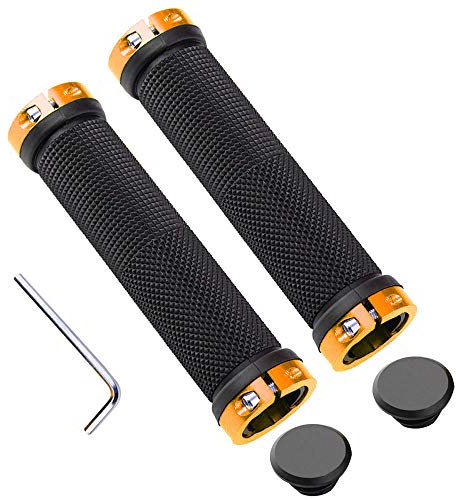 QitinDasen 1 Par Profesional Puños Bicicleta, Puños Manillar Antideslizante Ergonomicos, Empuñadura BMX, Puños MTB, Protector Manillar Bicicleta, para Mango de Diámetro 22mm (Dorado)