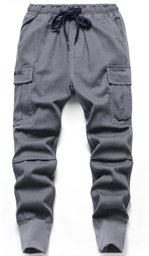 LAUSONS Boys Cargo Trousers Elasticated Waist Slim Fit School Trousers Kids Joggers with Multi Pockets Grey 13-14 Years