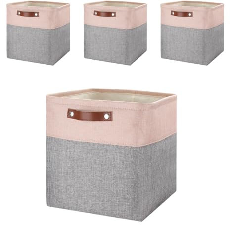 Mangata Aufbewahrungsbox Stoff, 33x38x33cm Aufbewahrungskörbe aus Stoff(Grau Rosa, 4er-Pack)