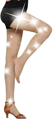 Fohevers Calze a Rete da Donna Scintillanti con Glitter a Punta Aperta, Collant a Diamante con Strass per Danza