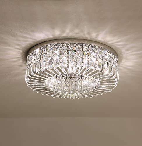 LED Moderne Dimmbar Kristall Deckenleuchte Chrome Wohnzimmer Deckenlampe Groß Wohnzimmerlampe Runden Edelstahl Deko Licht E14×8 Schlafzimmer Studie Restaurant Hotel Dekorative Licht (Chrome)