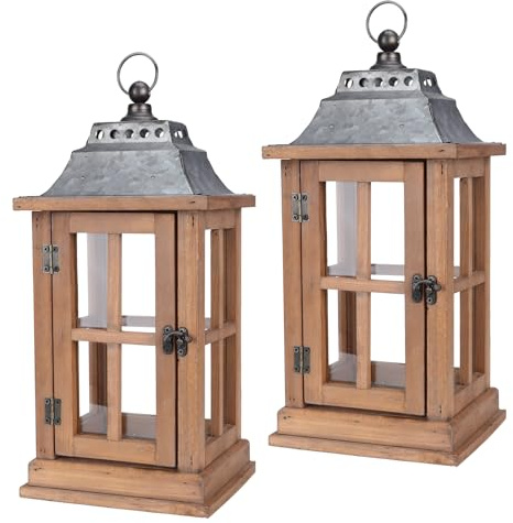 Bdor Lantern Decorative (Set of 2) - 15in IP65 Waterproof Vintage Style Candle Lantern, Decorative Lanterns for Home Decor, Indoor Outdoor, Front Porch, Garden, Farmhouse Weddings Style (No Candles)