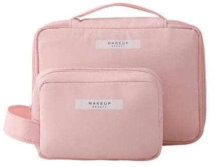 Aucuu Kosmetiktasche, wasserdichte Make-up-Tasche, Reise Schminktasche, Tragbar Schminktasche, Kosmetiktasch Organizer für Frauen und Mädchen, 2 Stück (Rosa)