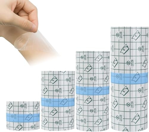 20 Mètres Bandage Transparent Imperméable,BetterJonny 4 Rouleau (5,10,15,20cm) Bandage Adhésif Imperméable et pour Tatouage Bandage Transparent pour Sport Douches Tatouages(Rouleau/5M)