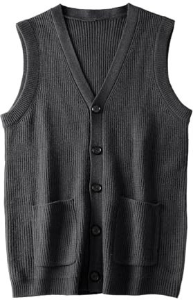 ZHILI Maglione da Uomo V Neck Senza Maniche Open Front Abbigliamento da Uomo