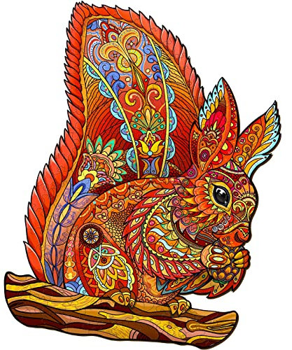 SECOGM Holzpuzzle Erwachsene, 200 Teile Eichhörnchen Holz Puzzle Erwachsene, 24x30cm Wooden Puzzle, Unregelmäßige Form, ‌Premium-Holzpuzzle Geschenkbox