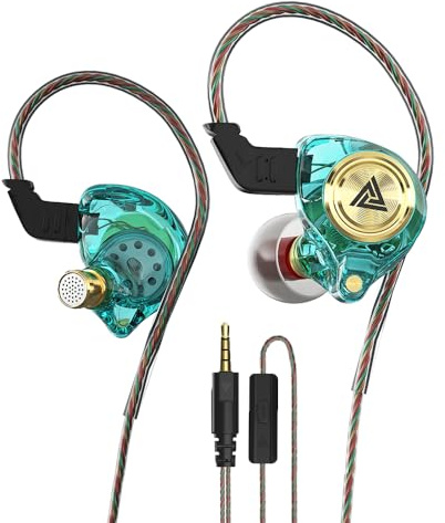 Yeabomy Trådbundna spelöronsnäckor, Ak3file in earMonitors, Deep Bass Sound Wired Earbuds, HiFi in-ear-hörlurar med 1DD 10 mm dynamisk drivrutin, IEM avtagbar kabel för musikspel, videosamtal (grön)