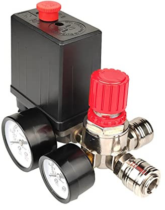 Druckregler mit Druckschalter, Druckschalter Luftkompressor, Druckregler SChalter, 220V Steuerventil für Luftkompressor, Druckregler Kompressor Steuerventil Regler Druckschalter, 2 Manometer
