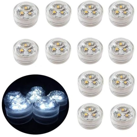 AIGOUT 12 lumini subacquei a LED, senza fiamma, a batteria, sommergibili, impermeabili, decorative, per acquario, stagno, piscina, matrimoni, feste (bianco freddo)