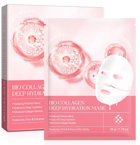 Maschera bio collagene Overnight per il viso 4 pezzi, idratazione profonda, maschera anti-rughe, riduce le linee sottili e le rughe, anti-invecchiamento, maschera coreana con collagene biologico