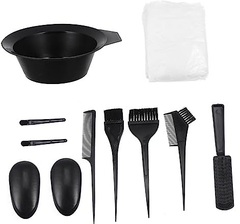 Baluue Professional Hair Dye Brush Kit 11pcs Set Black Hair Coloring Comb Tool Set Mixing Bowls for Salon and Home Use
