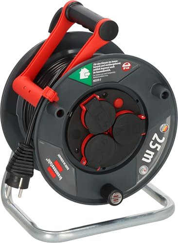 Brennenstuhl Garant V2 IP44 Enrouleur de câble extérieur 25 m (fabriqué en Allemagne, 3 prises de courant de sécurité avec protection de contact améliorée, plastique spécial)