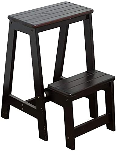 Klättringspall för inomhusbruk, 2 steg fällbar stegstege, trästege, heminredning, trappstegpall, trä kök stegstol maximal belastning 150 kg/svart (svart)