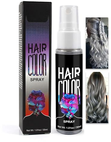 Haarspray Farbe, Temporäre Haarfarbe Blau, Farbiges Hair Dye, Liquid Blue Hair Color S-pray Abwaschbar und Sicher, Schnelle Haarfärbung, Haar Colorationen für Halloween, Karneval, Cosplay (Grau, 30ML)