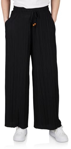 DENIMFY Palazzo - Pantalones de verano para mujer, 3/4, Culotte DFBrenda, cintura alta, pierna ancha, pantalones de verano, pantalones de tela hasta el tobillo, cintura elástica, bolsillos, monocolor
