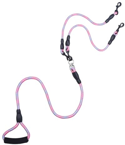 Double Dog Lead for Walking 2 Dogs No Tangle, Nylon Double Lead for 2 Dogs Cats Gentle Dog Leash Anti Skid for Medium D0g or Puppy Long Rope for Outdoor Walking and Training Supplies, 1.4 m, Pink