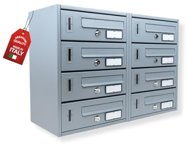 MOHOME Cassetta Postale Esterno Condominiale Argento Componibile Modulare Orizzontale Ferro Pesante 8 Scompartimenti Dimensioni 60 x 17 x 42 cm Apertura Frontale Interno Doppia Chiave Sicurezza