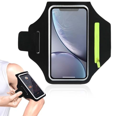 GNALIA Brassard Sport Iphone 13, 1 Pièce Noire, Avec Poche Zippée Pour Airpods Et Clés, Résistant À L'Eau, Compatible Smartphones Jusqu'À 6,8, Pour Running Et Fitness