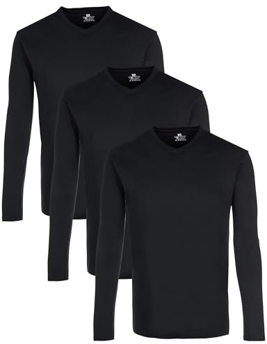 Lower East Basic Langarm-Shirts für Herren mit V-Ausschnitt 3er I 5er I 10er Pack aus 100% Baumwolle I Herren Longsleeve in vielen Farben