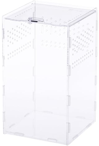 TOBBOMEY Caja para Reptiles Acrílica Transparente 15X15X25 CM Orificio de Ventilación Desmontable para Cría y Alimentación de Reptiles Terrario Compacto para Suministros de Mascotas