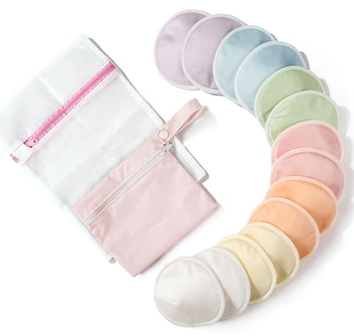 Nuliie Reusable Nursing Pads 14 Pack (7 Pairs), Contour Cup Shape for Better Coverage, Ultra Thin Breast Pads for Leaking Milk, Washable Breastfeeding Pads with Laundry Bag & Wet Bag