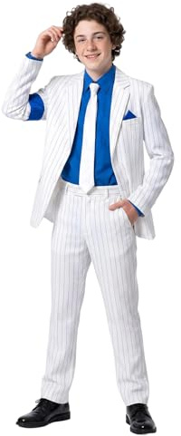 Koongso Pop King Michael Stage Tenues, blazer Super Star MJ – Veste à rayures blanches et cravate pour Halloween, fête dansante décontractée (blanc (sans chapeau), taille L