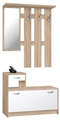 AVANTI TRENDSTORE - Rudolf - Guardaroba da Ingresso con Specchio, 3 Ganci appendiabito e Comoda scarpiera. Disponibile in diversi colori (Marrone)