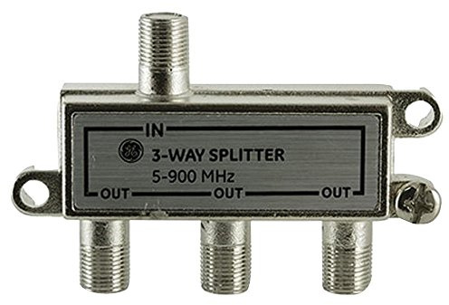 GE 3-Way Coaxial Cable Splitter, 5-900 MHZ Range, RG59 RG6 Coax Compatible, Audio, Video, Works with HD TV, Cable, Amplifiers, Amplified Antennas, Nickel, Corrosion Resistant, 35048