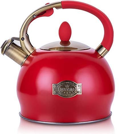 SUSTEAS Stove Top Whistling Tea Kettle, 3L Stainless Steel Teakettle(RED)