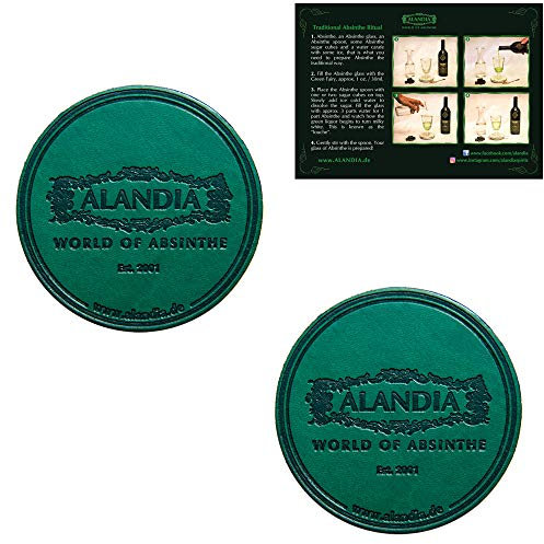 Absinth Glasuntersetzer von ALANDIA | Grünes Kunstleder | Schwarzer Filz | Professionelle Zubereitung deines Absinthes
