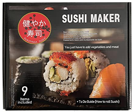 Seba Garden SUKOYAKA Sushi Making Kit- 9-Piece Complete Sushi Set, Ideal for Trying or as a Gift - Multi Language to do Guide