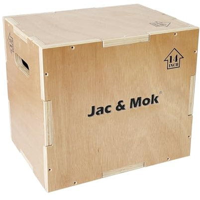 JacMok 3 in 1 Holz Plyo Box-Jumping Box-Non-Slip Plyometric Box for Jumping Exercise - Workout Step Platform, Heavy Duty (16/14/12, Wood)
